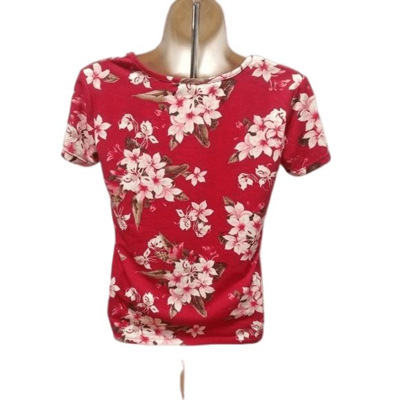 Hot Kiss Brand Red and Pink Floral Flower Blouse Shirt Top Size Medium HKShirt1 - Picture 2 of 3